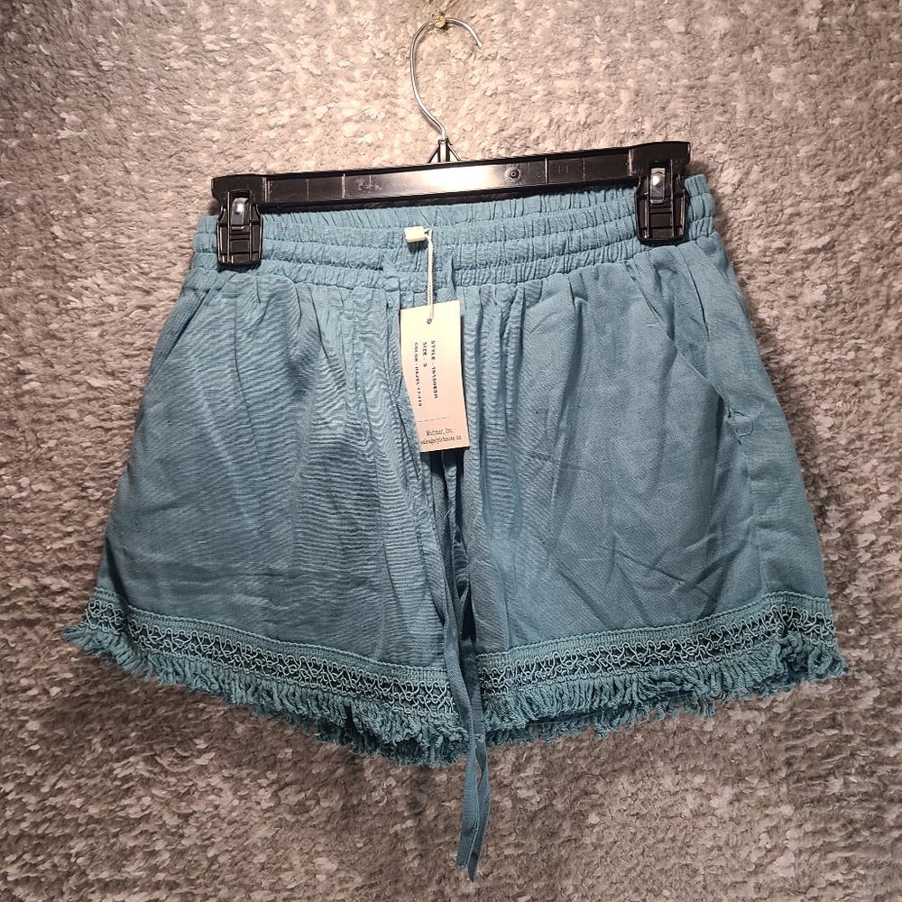 Sim & Sam Casual Shorts Womens Size Small Green Cotton Blend Drawstring NWT